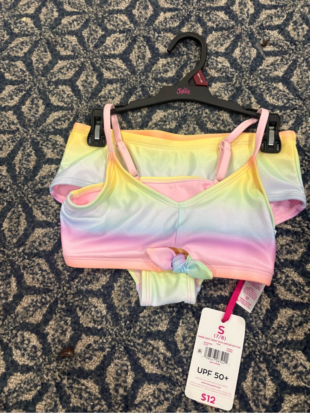 Justice Rainbow Pastel Bandeau Bikini Set - Pink, Yellow, Blue